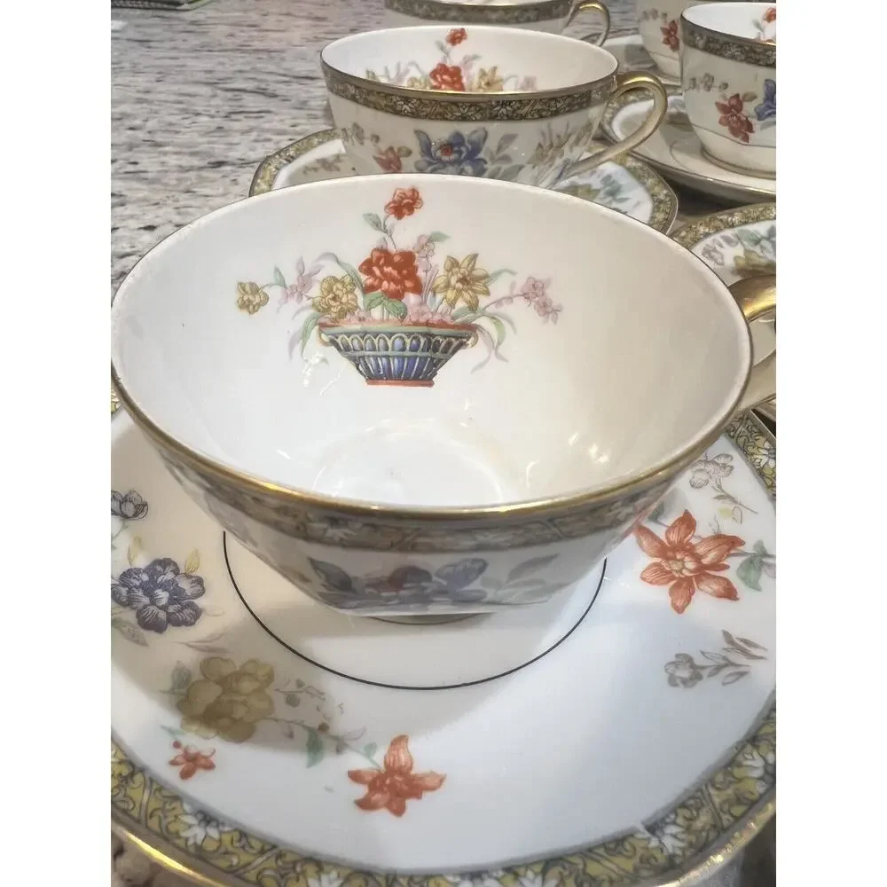 Haviland‎ Limoges Coromandel Cup & Saucer Coffee Tea Floral Basket Gold Trim